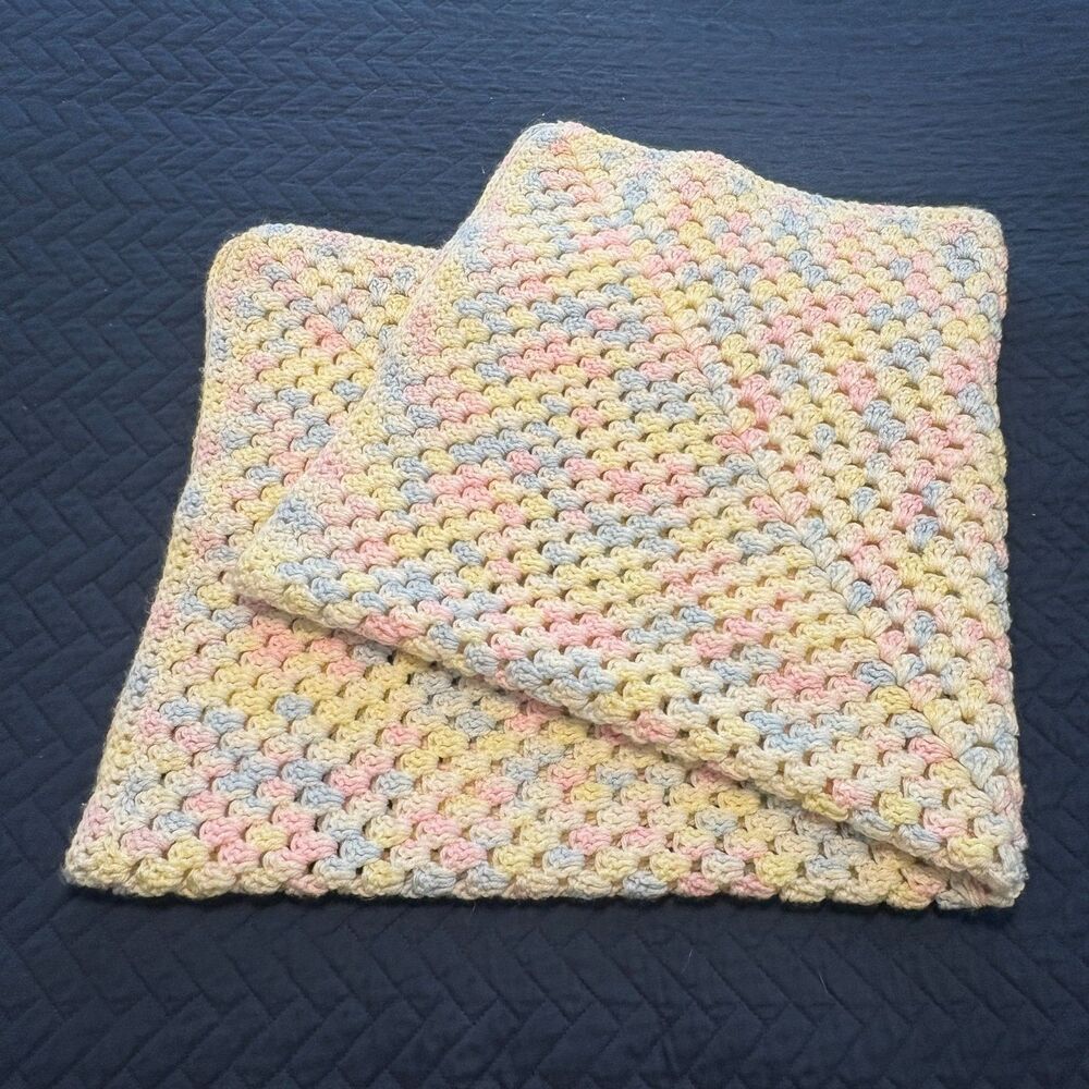 Handmade Crochet Baby Afghan Throw Blanket Pastel 36 x 36 Blue Pink Yellow